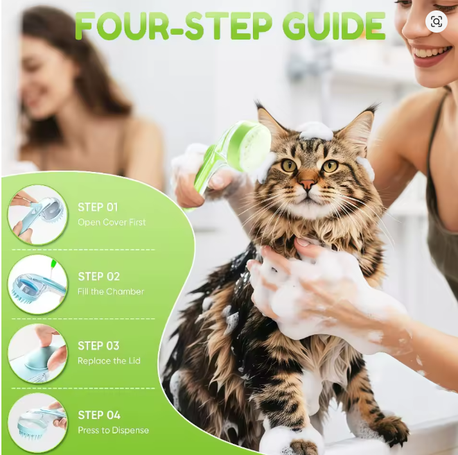 Soft silicone pet bath brush with soap dispenser - grooming brush for dogs and cats