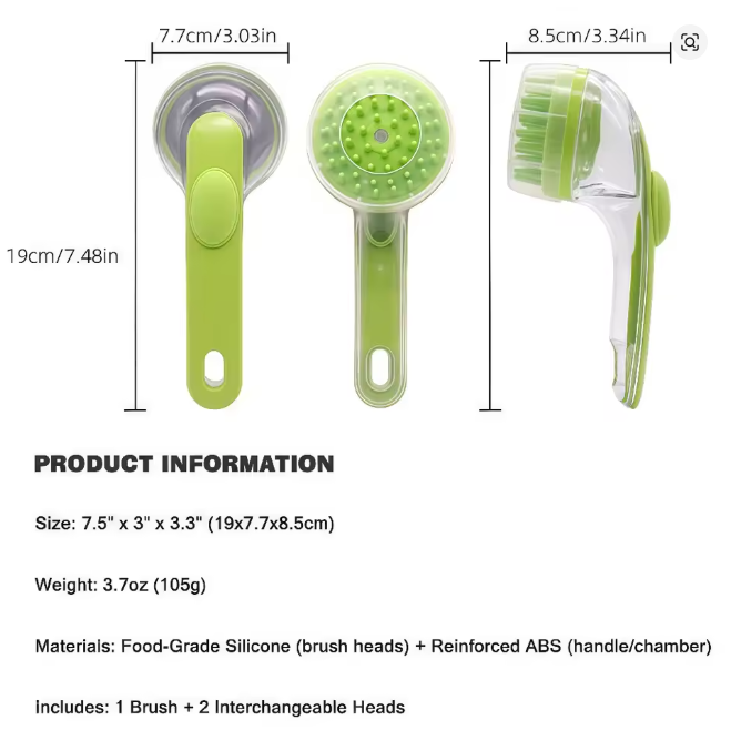 Silicone dog and cat bath brush with built-in shampoo dispenser in use