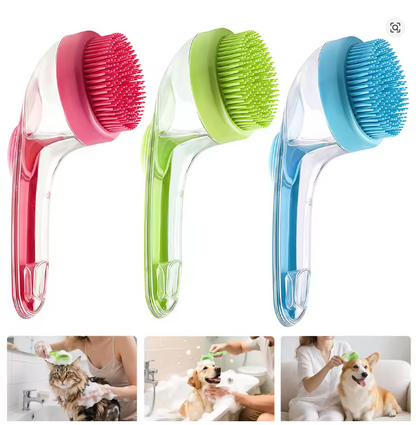 2-in-1 pet bath brush with built-in soap dispenser for dogs and cats
