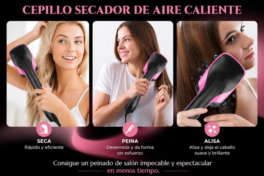 Cepillo Secador Iónico 3 en 1 | Cabello Liso y Sin Frizz