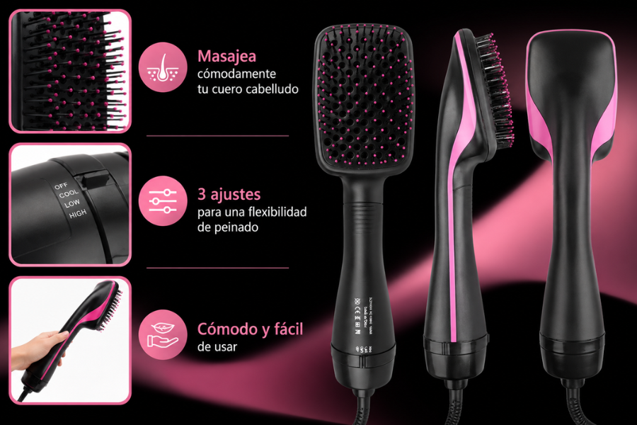 Cepillo Secador Iónico 3 en 1 | Cabello Liso y Sin Frizz