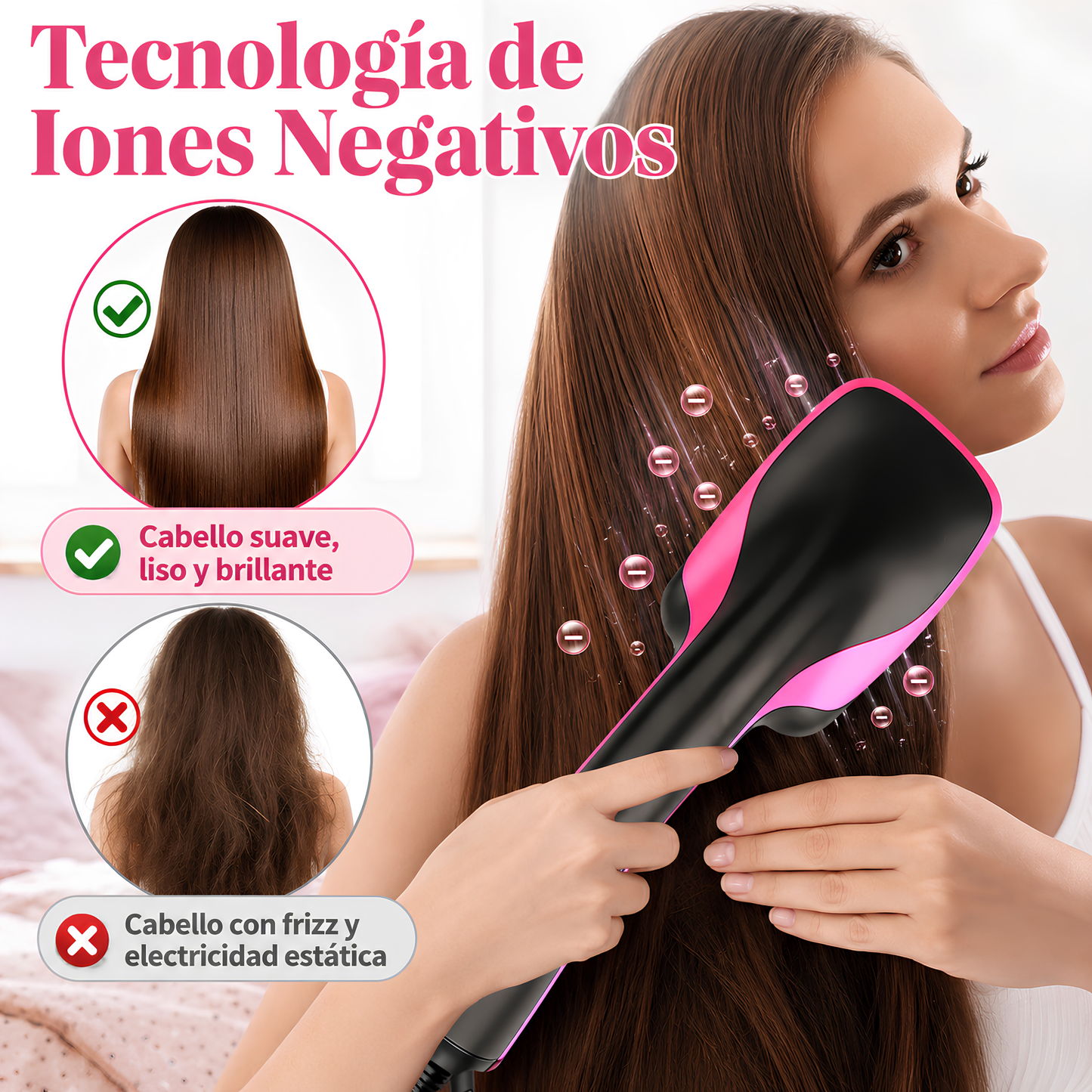 Cepillo Secador Iónico 3 en 1 | Cabello Liso y Sin Frizz