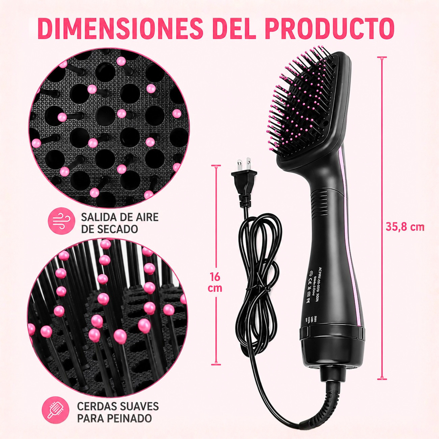 Cepillo Secador Iónico 3 en 1 | Cabello Liso y Sin Frizz